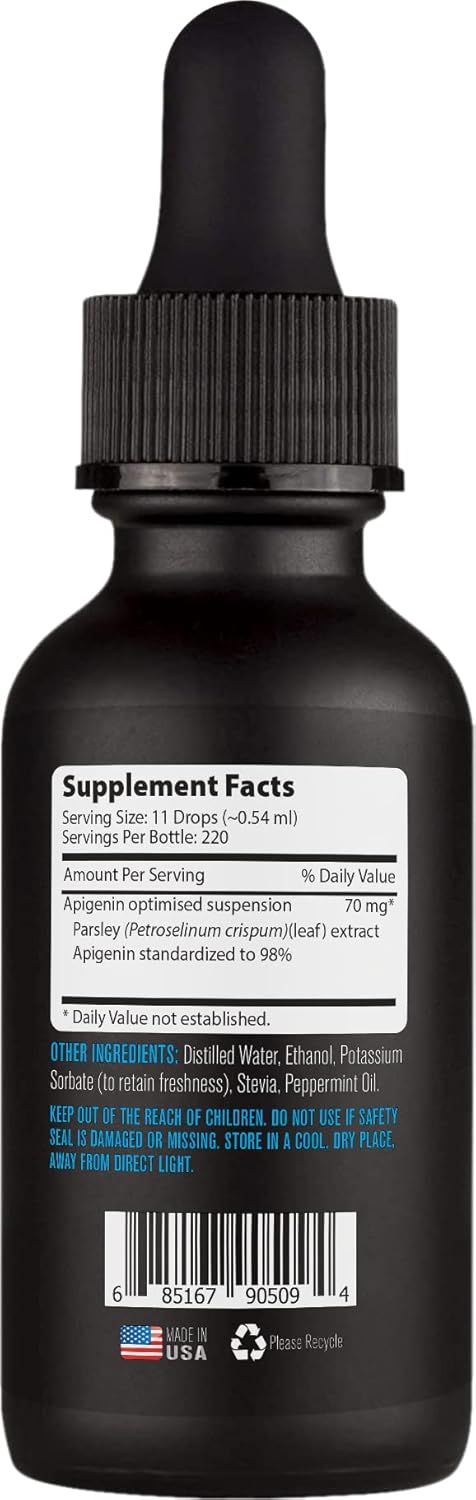 Lyfetrition Apigenin Liquid Supplement 70mg - 4 Oz Bottle, 220 Servings - Made in USA, Quick Absorption, Quality Ingredients - Non-GMO & Cruelty-Free