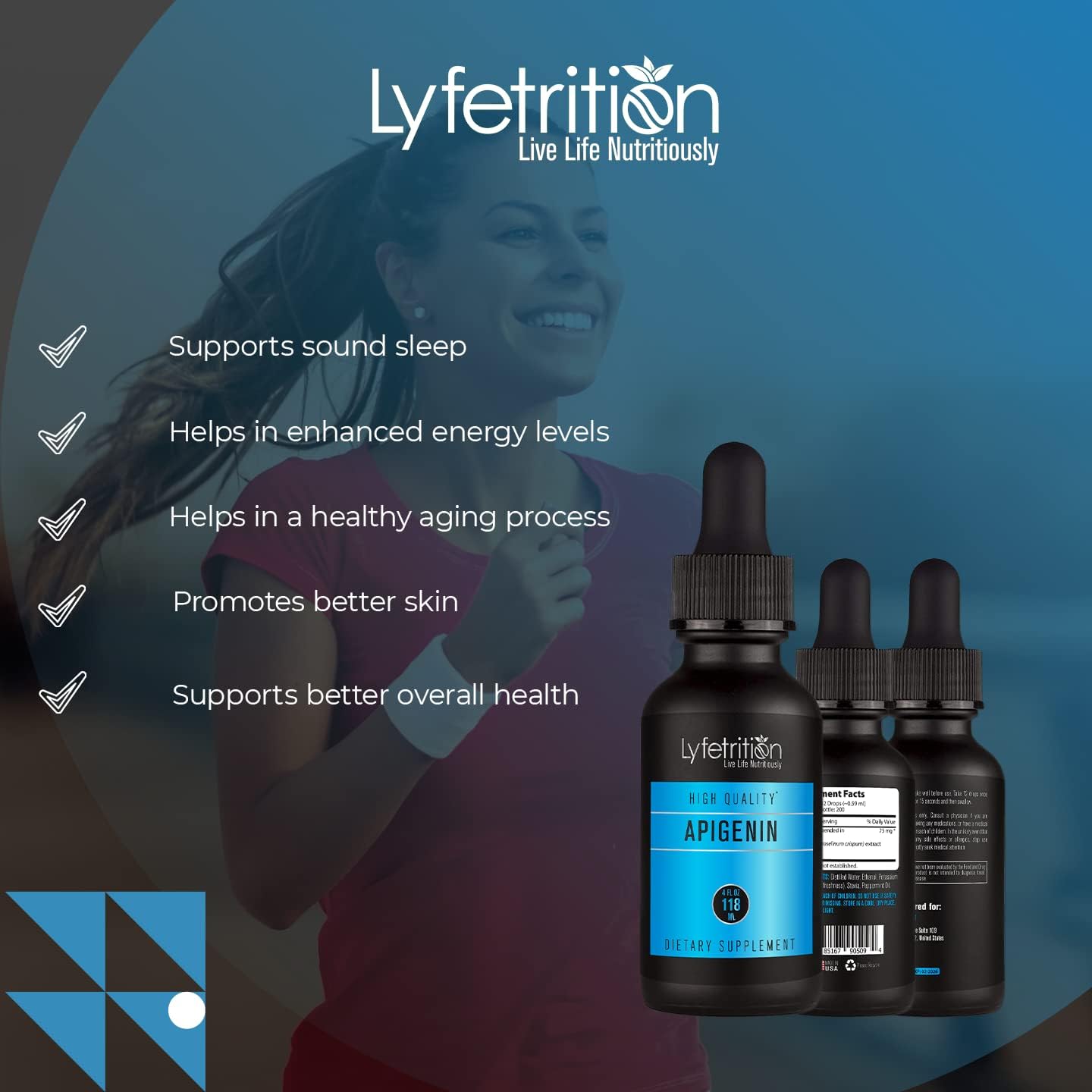 Lyfetrition Apigenin Liquid Supplement 70mg - 4 Oz Bottle, 220 Servings - Made in USA, Quick Absorption, Quality Ingredients - Non-GMO & Cruelty-Free