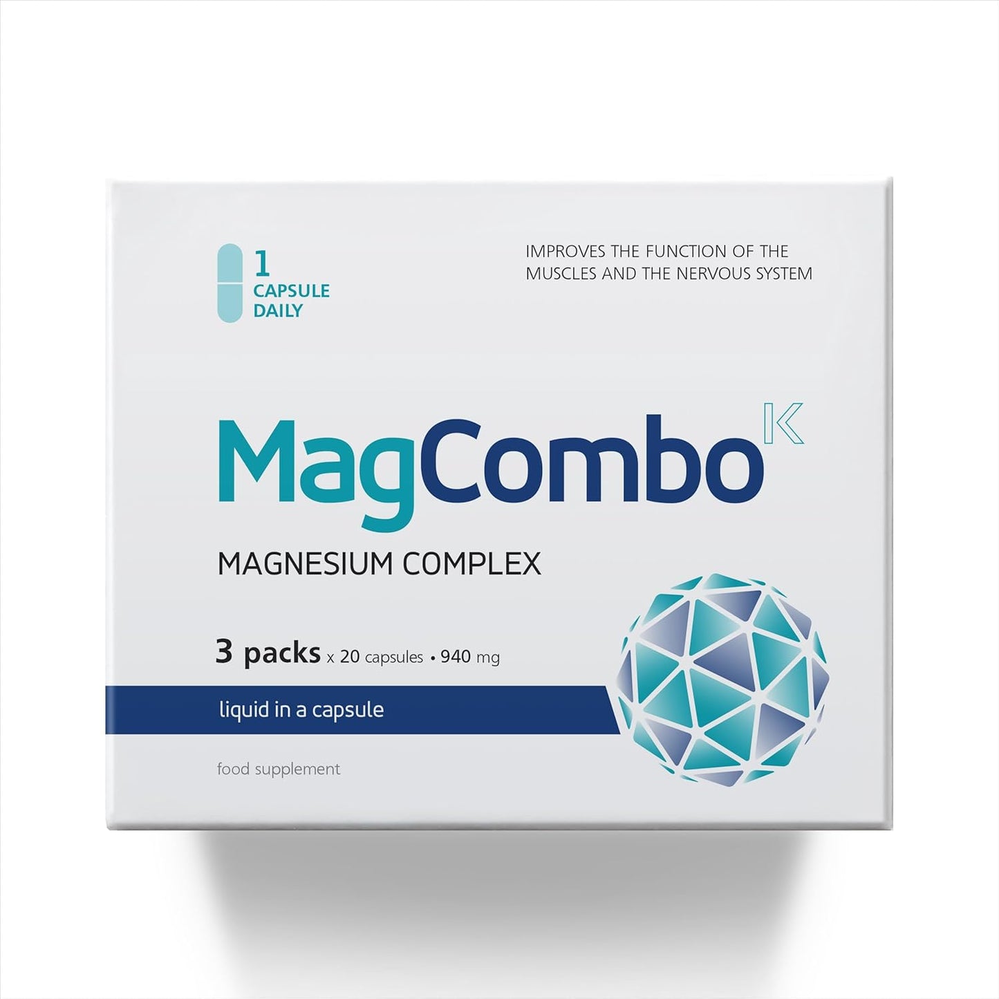 MagCombo Magnesium Supplement - High Absorption Oil Formula with Vitamins B2, B6, B12, and C - 3 Pack, 1 Capsule Daily