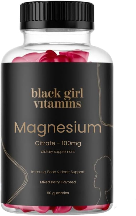 Magnesium Citrate Gummies for Black Girls - Sleep, Immunity, & Bone Support - 100mg per Serving - Gluten-Free Mixed Berry Flavor - 60ct