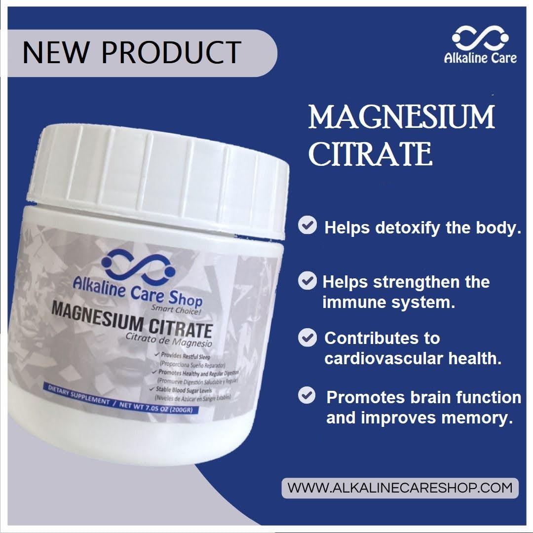 Magnesium Citrate Powder Supplement for Alkaline Care | Anti-Stress, Gluten Free, Non-GMO | Supports Sleep, Muscle, Bone Health & Energy | 7.05 OZ (200gr)