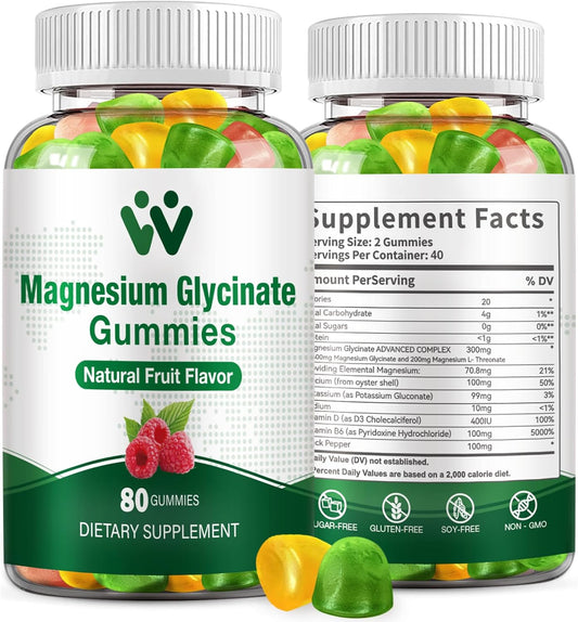 Magnesium Glycinate Gummies 400mg for Sleep, Stress, Muscle Relief - Sugar Free, Vegan, Non GMO - Adults & Kids Magnesium Supplement