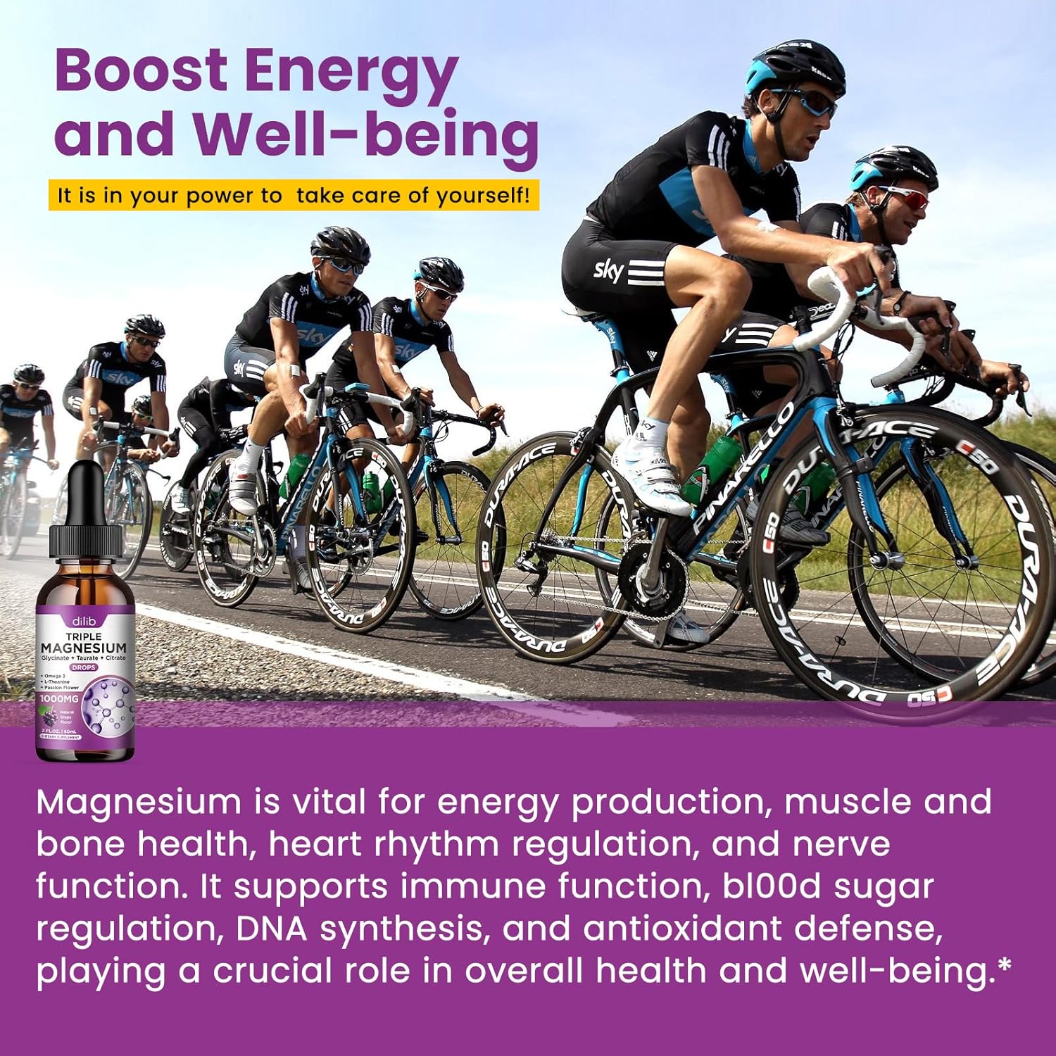 Magnesium Glycinate Liquid Drops with Taurate Citrate - Vegan Sleep and Stress Relief Supplement - 2 Fl Oz Grape Flavor