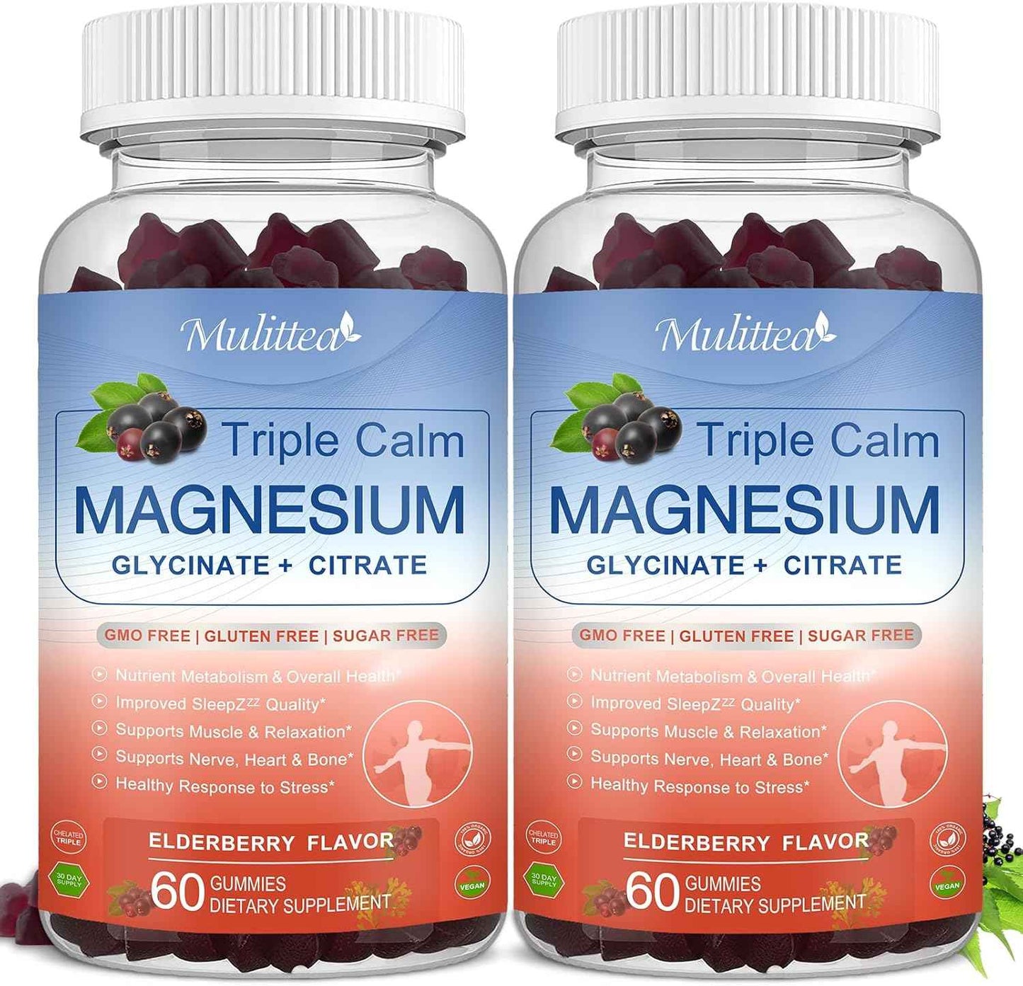 Magnesium Glycinate Supplement w/Natural Vitamin & Super Food for Bone Health, Nerves, Muscles Stress & Calm– Vegan, Gluten Free, 120 Gummies, 60 Days Berry Flavor