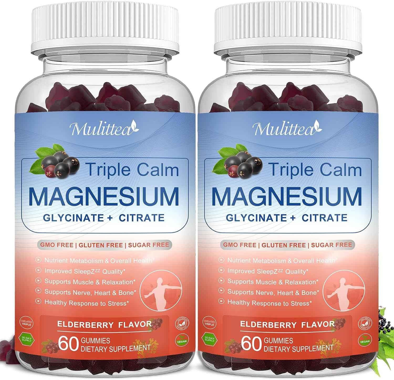 Magnesium Glycinate Supplement w/Natural Vitamin & Super Food for Bone Health, Nerves, Muscles Stress & Calm– Vegan, Gluten Free, 120 Gummies, 60 Days Berry Flavor