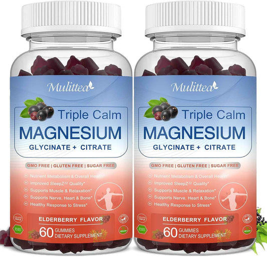 Magnesium Glycinate Supplement w/Natural Vitamin & Super Food for Bone Health, Nerves, Muscles Stress & Calm– Vegan, Gluten Free, 120 Gummies, 60 Days Berry Flavor