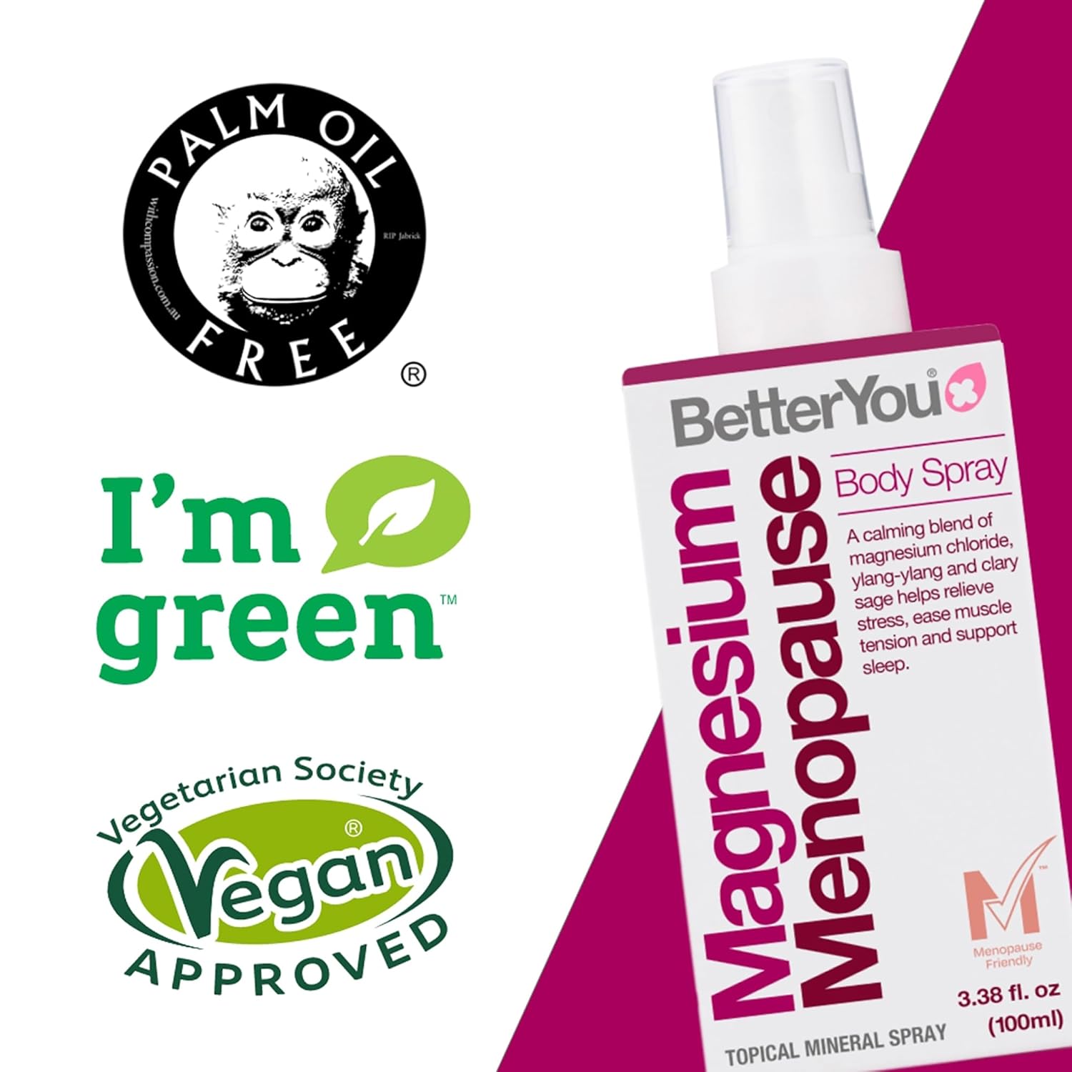 Magnesium Menopause Body Spray with Ylang-ylang and Clary Sage for Symptom Relief, Stress Reduction, and Sleep Support