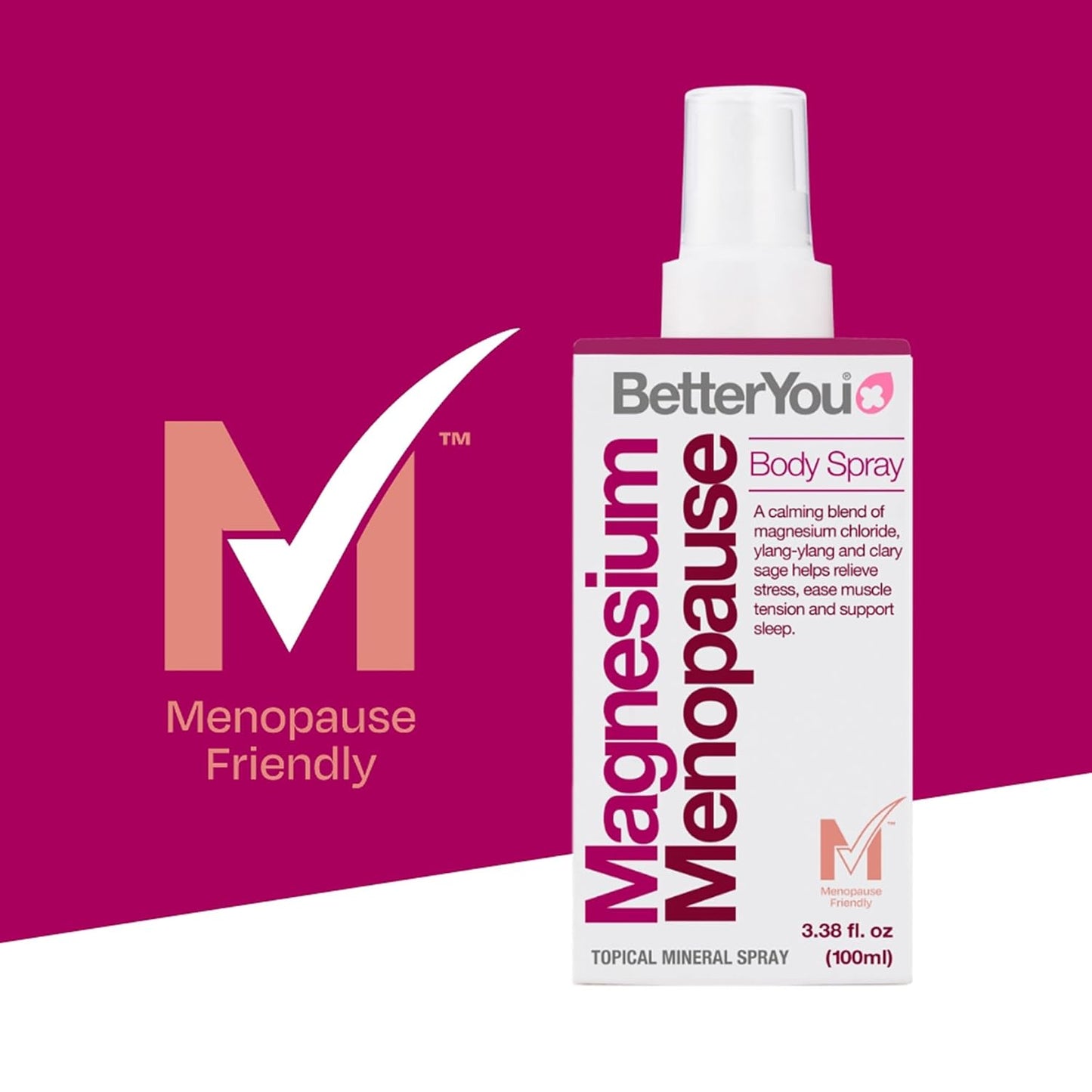 Magnesium Menopause Body Spray with Ylang-ylang and Clary Sage for Symptom Relief, Stress Reduction, and Sleep Support