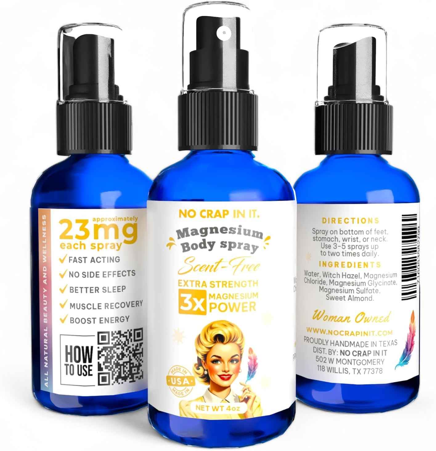 Magnesium Spray, Triple Action!- Your Way to Wellness | Immediate Relief with Our Unique Magnesium Glycinate,Citrate, Chloride Blend Spray (Scent Free)