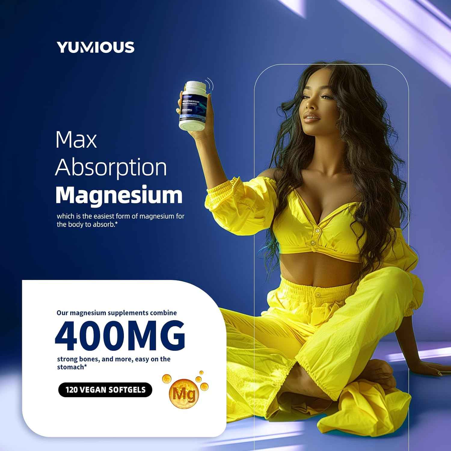 Magnesium Supplement Softgels, Easy Absorption Magnesium Glycinate Gelatin Capsule 400mg, High Bioavailability Magnesium for Sleep & Calm Support, Nervous, Muscle & Bone Health