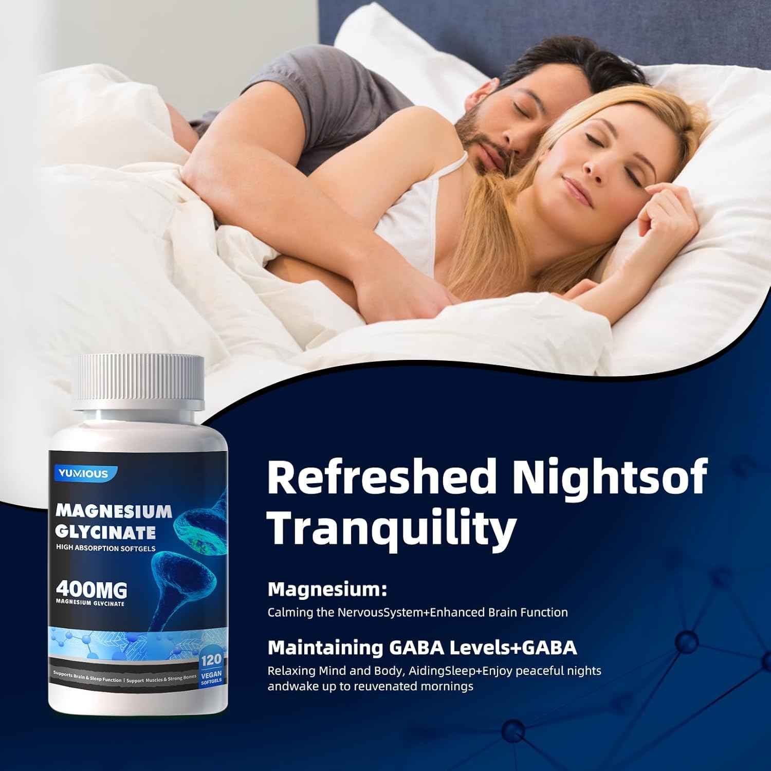 Magnesium Supplement Softgels, Easy Absorption Magnesium Glycinate Gelatin Capsule 400mg, High Bioavailability Magnesium for Sleep & Calm Support, Nervous, Muscle & Bone Health