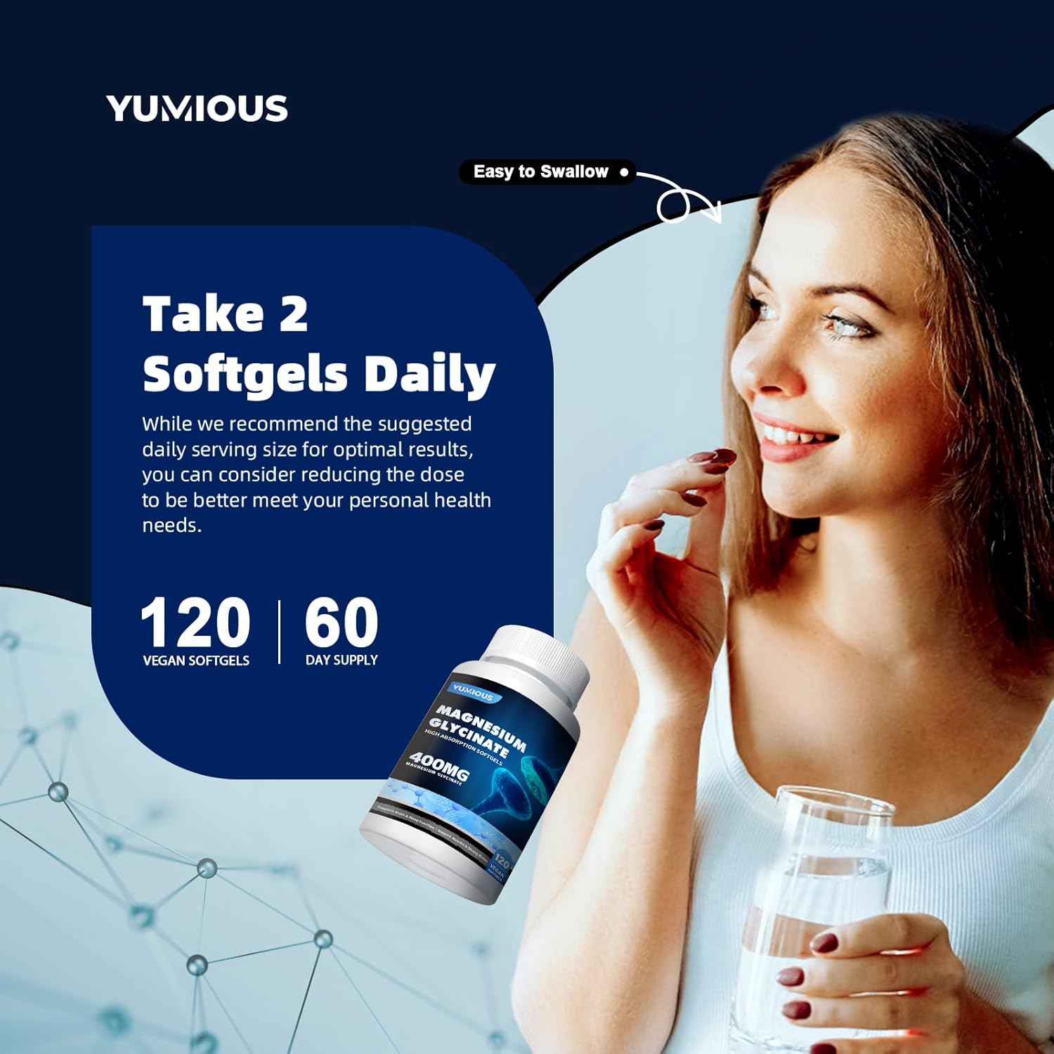 Magnesium Supplement Softgels, Easy Absorption Magnesium Glycinate Gelatin Capsule 400mg, High Bioavailability Magnesium for Sleep & Calm Support, Nervous, Muscle & Bone Health