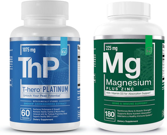 Magnesium, Zinc, Vitamin D3, and T-Hero Platinum Supplement for Sleep, Immune System, Bone Health, Muscle Growth, and Testosterone Support