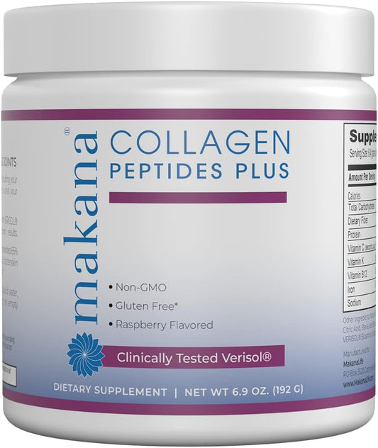 Makana Collagen Peptides Plus with Verisol, Vitamin C, Hyaluronic Acid - Supports Hair, Skin, Nails, Joints - 30 Servings, Raspberry Flavor