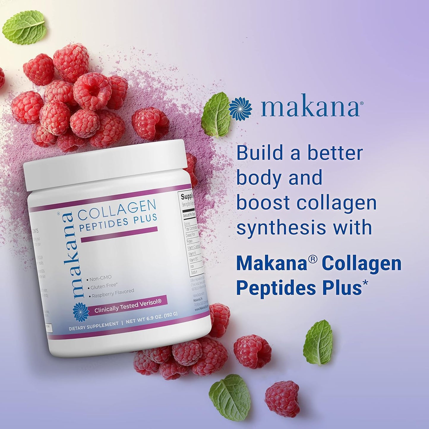 Makana Collagen Peptides Plus with Verisol, Vitamin C, Hyaluronic Acid - Supports Hair, Skin, Nails, Joints - 30 Servings, Raspberry Flavor