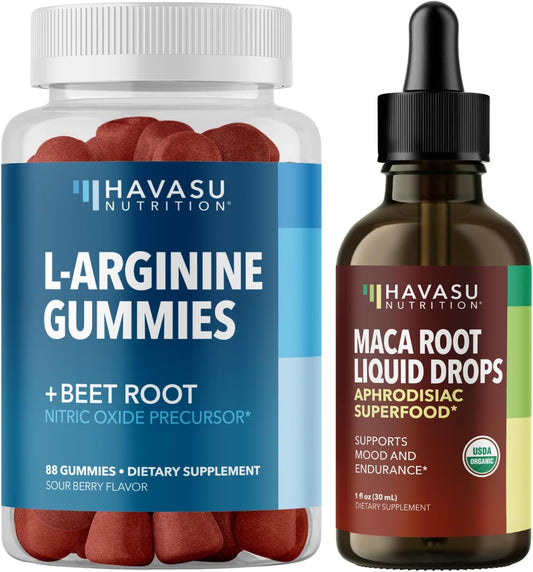 Male Endurance Bundle: L-Arginine Gummies and Organic Maca Root Liquid Drops by Havasu Nutrition