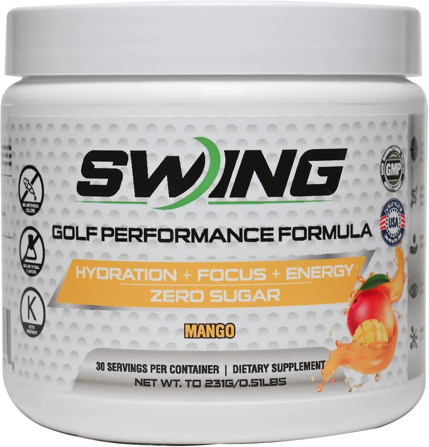 Mango Flavored Swing Energy Performance Drink with 180mg Natural Caffeine for Pre-Workout Boost, Enhanced with Vitamins, Minerals, Joint Support, and Hydration for Focus and Energy