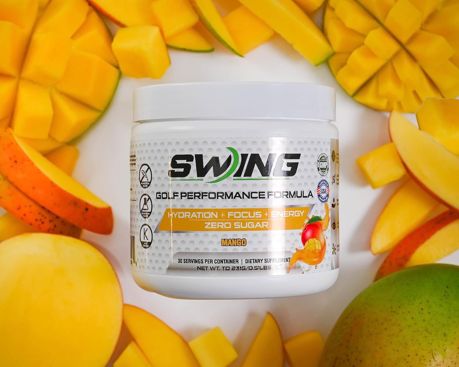 Mango Flavored Swing Energy Performance Drink with 180mg Natural Caffeine for Pre-Workout Boost, Enhanced with Vitamins, Minerals, Joint Support, and Hydration for Focus and Energy