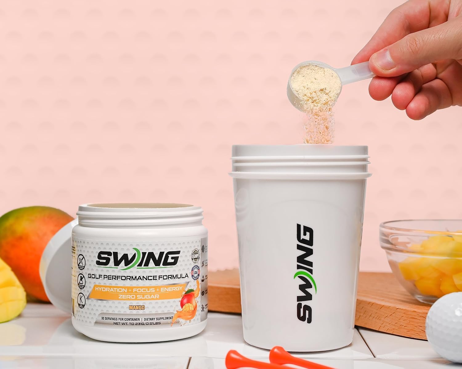 Mango Flavored Swing Energy Performance Drink with 180mg Natural Caffeine for Pre-Workout Boost, Enhanced with Vitamins, Minerals, Joint Support, and Hydration for Focus and Energy