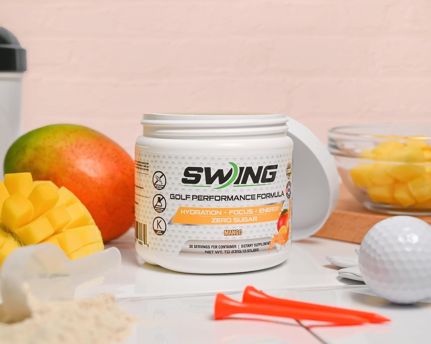 Mango Flavored Swing Energy Performance Drink with 180mg Natural Caffeine for Pre-Workout Boost, Enhanced with Vitamins, Minerals, Joint Support, and Hydration for Focus and Energy