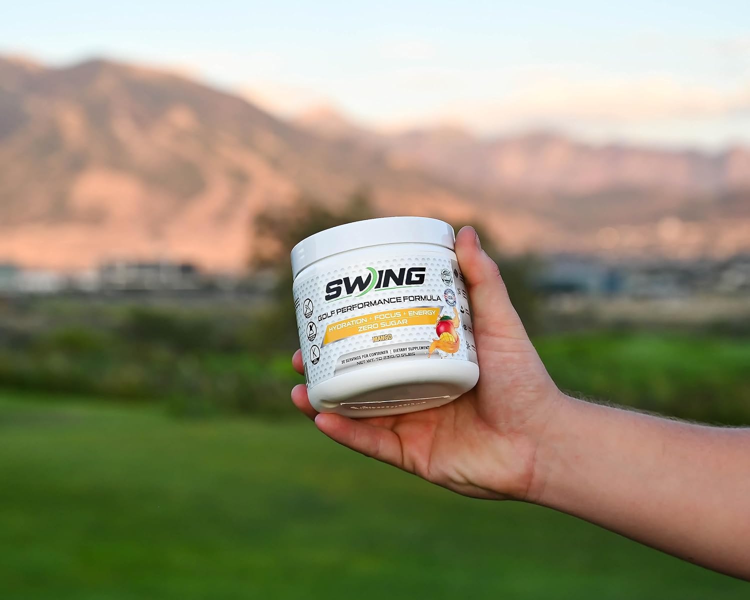 Mango Flavored Swing Energy Performance Drink with 180mg Natural Caffeine for Pre-Workout Boost, Enhanced with Vitamins, Minerals, Joint Support, and Hydration for Focus and Energy