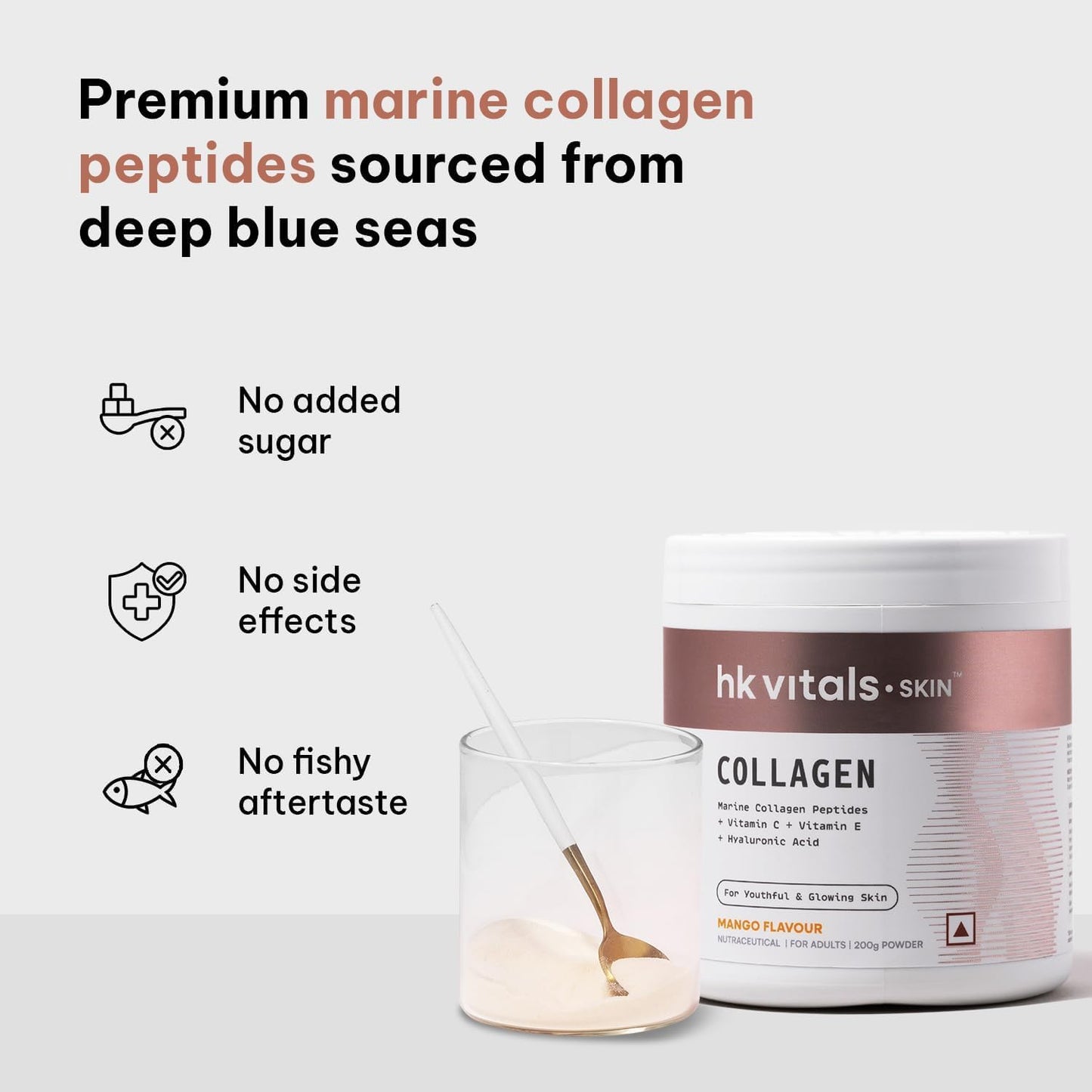 Mango Marine Collagen Powder Supplement (200g) with Vitamin C, E, and Hyaluronic Acid for Skin, Hair, and Nails