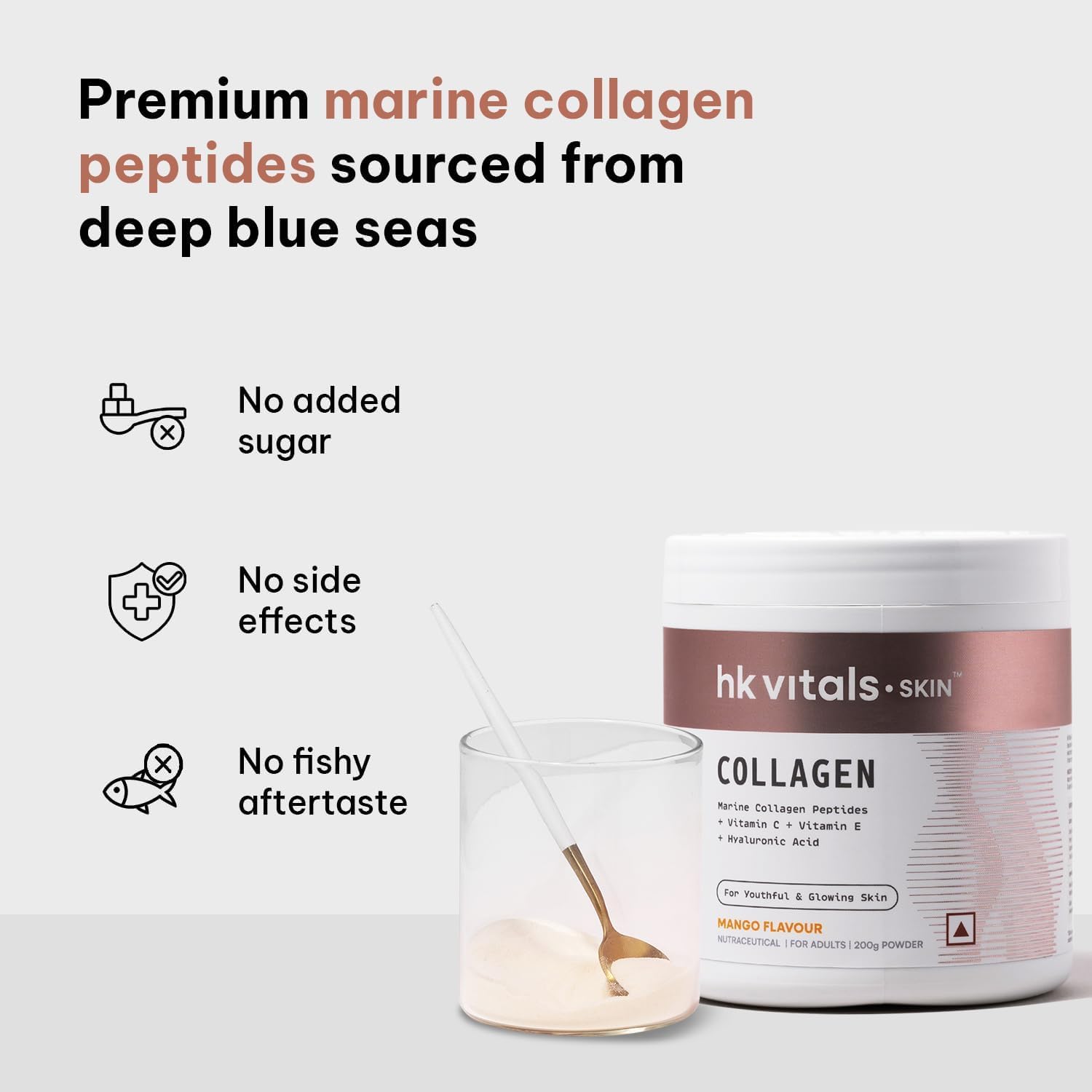 Mango Marine Collagen Powder Supplement (200g) with Vitamin C, E, and Hyaluronic Acid for Skin, Hair, and Nails
