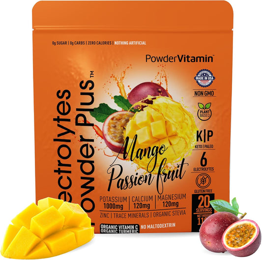 Mango Passionfruit Electrolyte Powder with 1000mg Potassium, Zero Calorie Keto-Friendly Formula