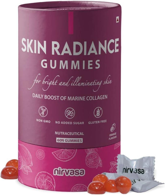 Marine Collagen Skin Gummies with Glutathione, Hyaluronic Acid, Vitamin C - Skin Booster for Radiant Glow - Men & Women - Gluten Free - 60 Gummies