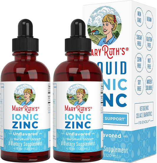 MaryRuth Organics Ionic Zinc Liquid Drops - Immune Support Unflavored 4oz (120ml) Twin Pack