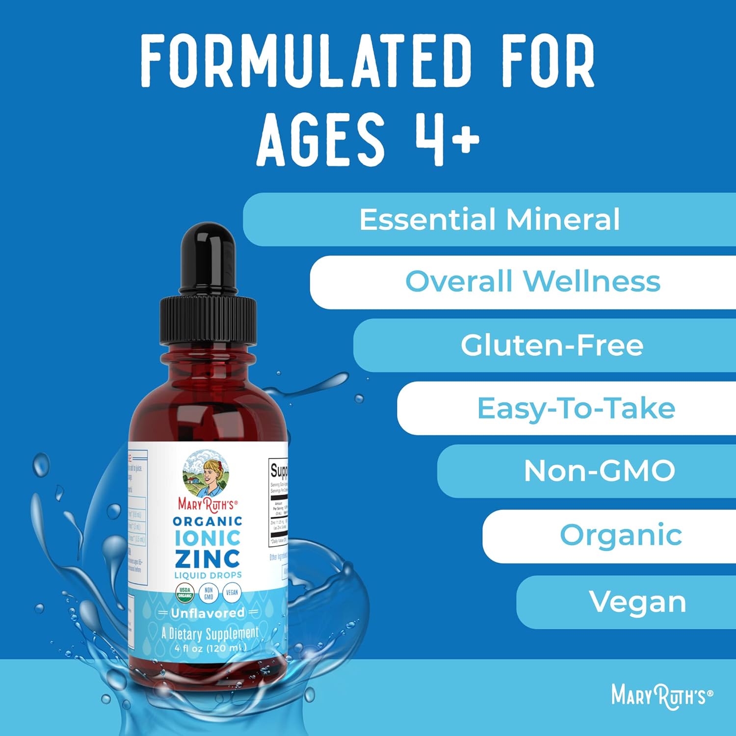 MaryRuth Organics Ionic Zinc Liquid Drops - Immune Support Unflavored 4oz (120ml) Twin Pack