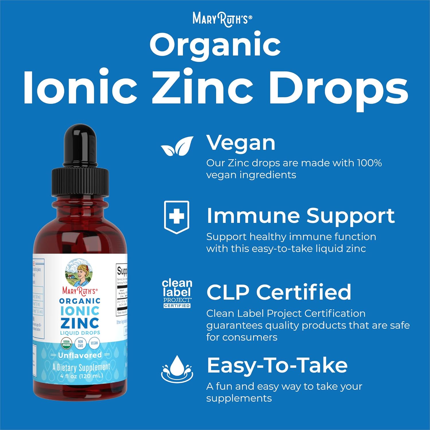 MaryRuth Organics Ionic Zinc Liquid Drops - Immune Support Unflavored 4oz (120ml) Twin Pack