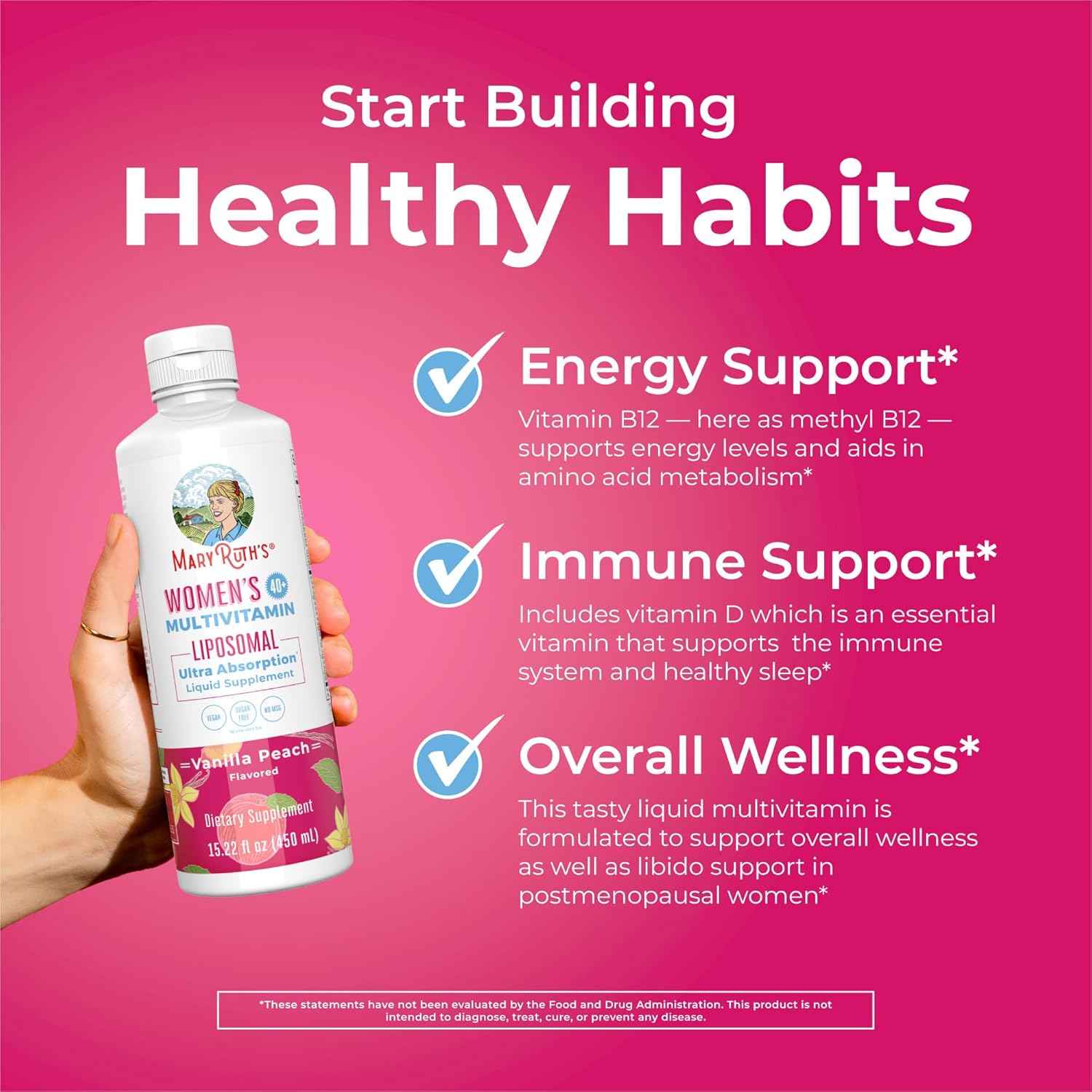 MaryRuth Organics Multivitamin for Women 40+, Womens Multivitamin Liposomal, Immune Support Supplement, Energy Supplements & Sleep Aid, Vegan, Sugar Free, Non-GMO, 15.22 Fl Oz