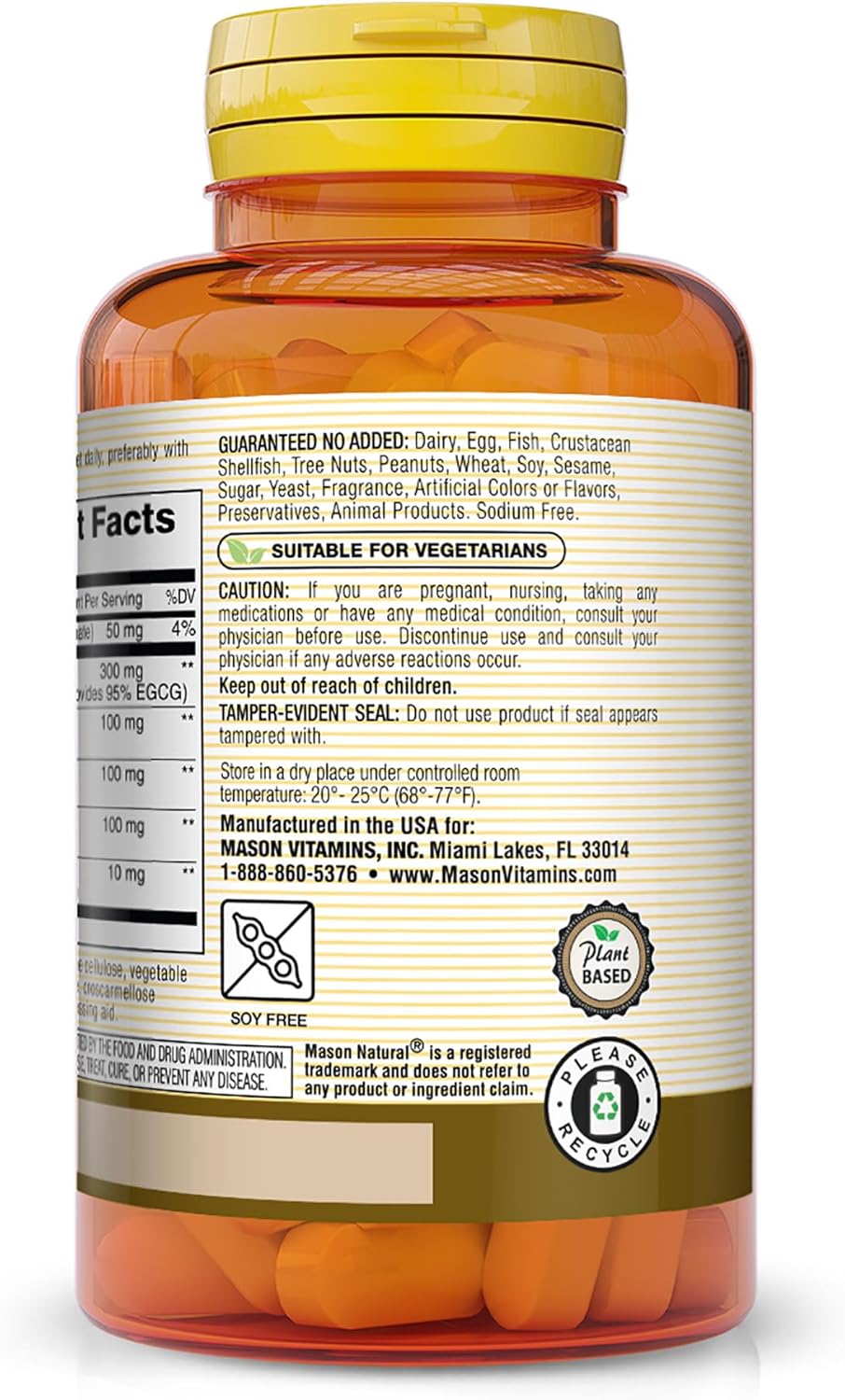 MASON NATURAL Mushroom Power Tablets with 95% EGCG & Matcha for Wellness & Stress Relief, 60 Plant-Based Tabs