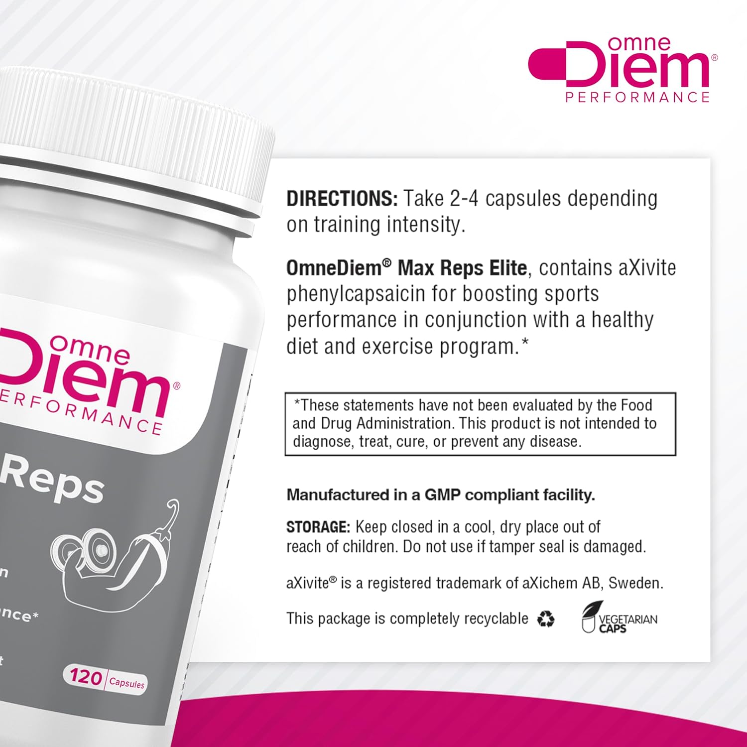 Max Reps Elite Capsules - Phenylcapsaicin Sports Performance Supplement - Enhances Workout & Recovery, Reduces Fatigue - 120 ct