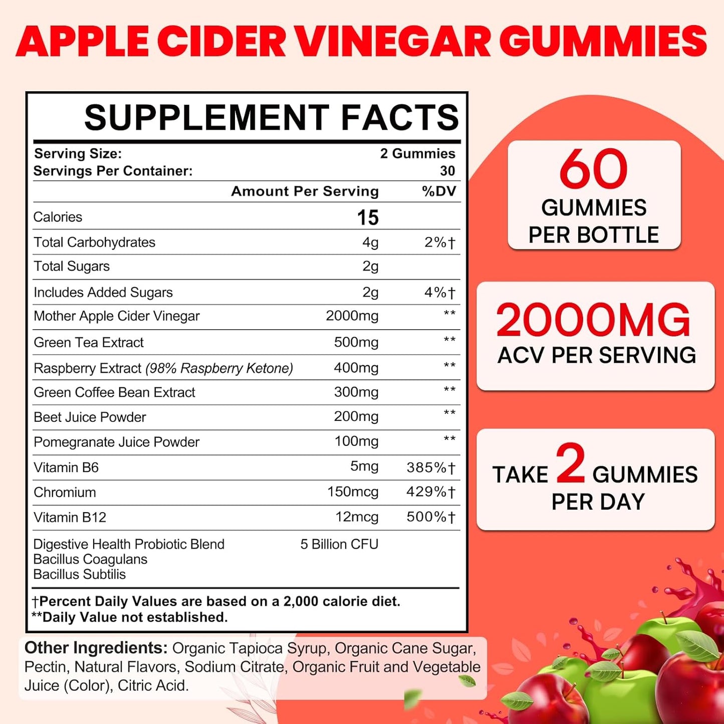 Max Strength Mightizen Apple Cider Vinegar Gummies with Green Tea, Probiotics, B12, B6 - Keto Support for Cleansing, Digestion, Gut & Immune - 2000mg - Vegan & Non-GMO - 11 Pack