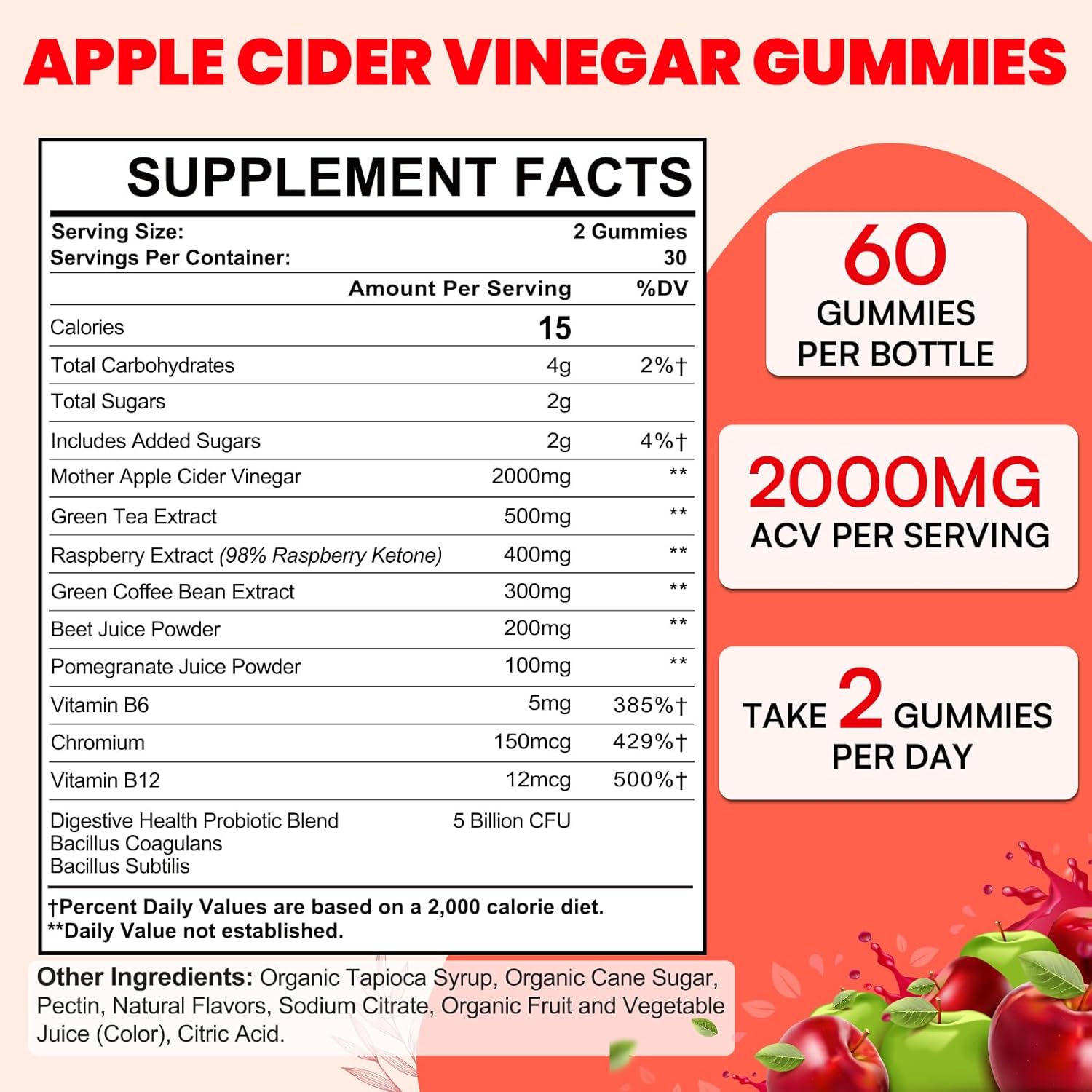 Max Strength Mightizen Apple Cider Vinegar Gummies with Green Tea, Probiotics, B12, B6 - Keto Support for Cleansing, Digestion, Gut & Immune - 2000mg - Vegan & Non-GMO - 11 Pack