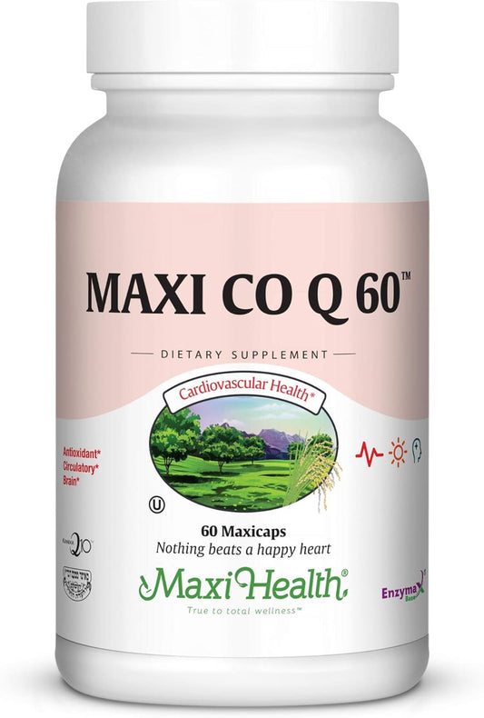 Maxi Health Co Q10 Supplement, 60mg, 60 Capsules for Heart Health and Energy Support