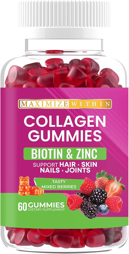 Maximize Within Vegan Collagen Gummies, Mixed Berries Flavor, 60 Gummies, Supports Hair, Skin, Nails, Joints