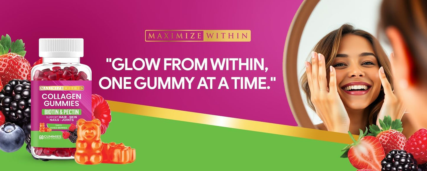 Maximize Within Vegan Collagen Gummies, Mixed Berries Flavor, 60 Gummies, Supports Hair, Skin, Nails, Joints