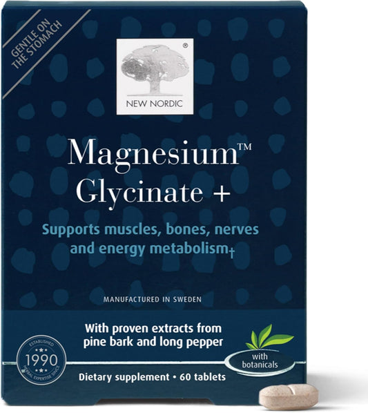 Maximum Absorption Magnesium Glycinate Tablets with Pine Bark & Long Pepper for Men & Women, 30 Servings