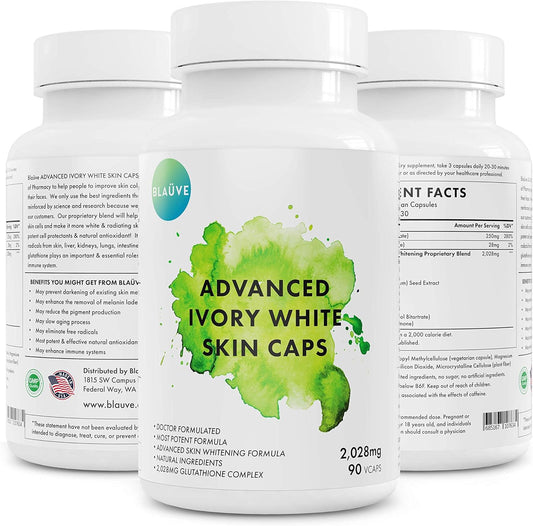 Maximum Potency Glutathione Skin Whitening Capsules - 2028mg GSH - Dark Spot Remover - Doctor Formulated Whitener - 90 Capsules - Ivory White Skin Tone Lightener