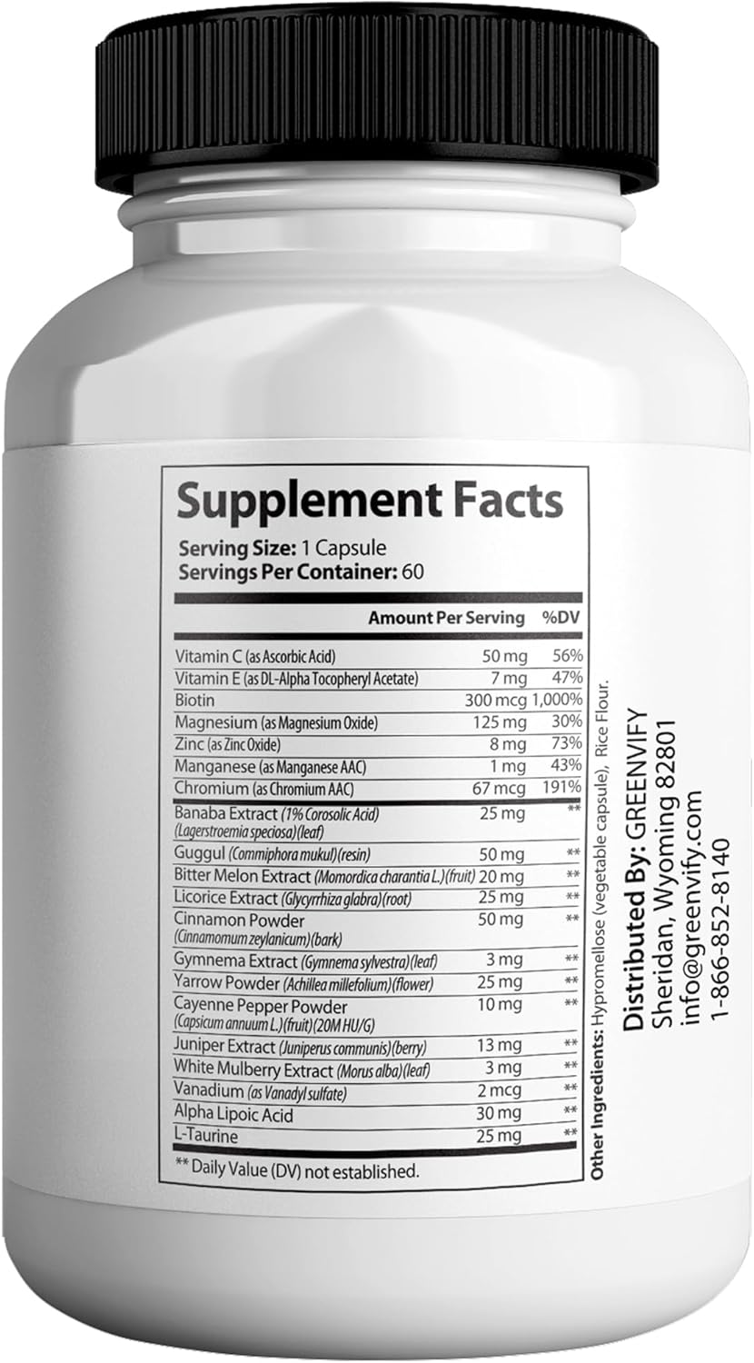 Maximum Strength All Natural Blood Sugar Support Formula - 60 Capsules