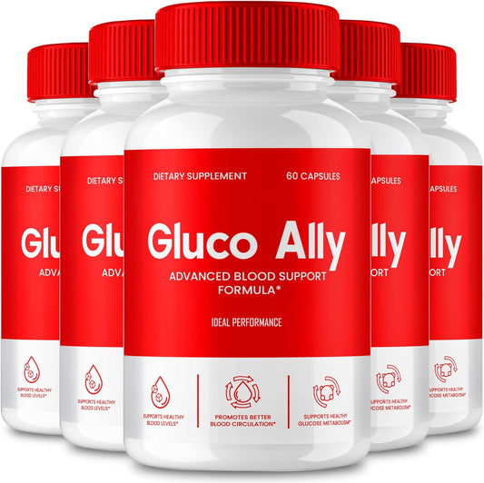 Maximum Strength Gluco Ally Capsules - Natural Gluco Ally Support Supplement for Health and Wellness - 5 Pack of GlucoAlly Pills