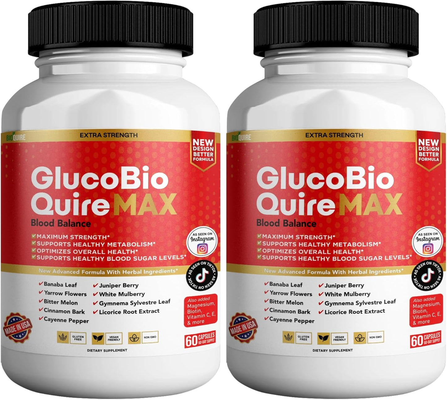 Maximum Strength Gluco Bio Quire Supplement for Healthy Blood Sugar Balance - 60 Capsules