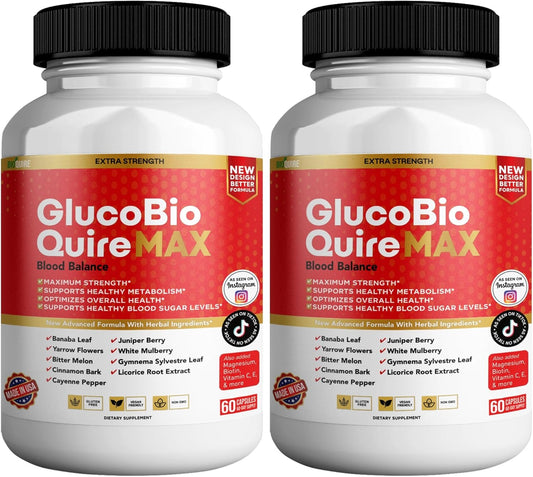 Maximum Strength Gluco Bio Quire Supplement for Healthy Blood Sugar Balance - 60 Capsules