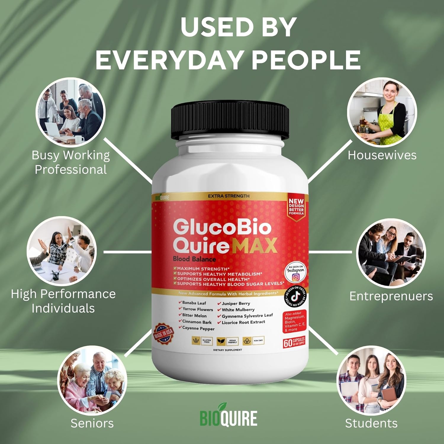 Maximum Strength Gluco Bio Quire Supplement for Healthy Blood Sugar Balance - 60 Capsules