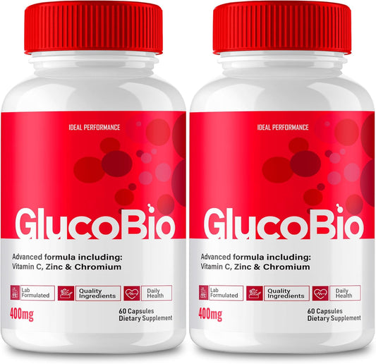 Maximum Strength GlucoBio Support Supplement Capsules - Ideal Performance for Health & Wellness - 2 Pack
