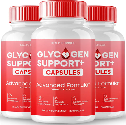 Maximum Strength Glycogen Support Capsules - Advanced Formula Supplement for Healthy Levels and Overall Wellness - All Natural Pills (3 Pack)