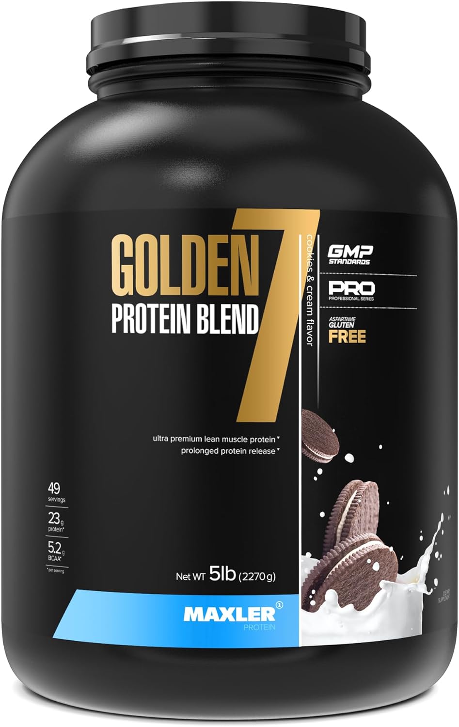 Maxler Golden 7 Protein Blend - Cookies and Cream Protein Powder 5 lb - Ideal for Building Muscle and Enhancing Recovery